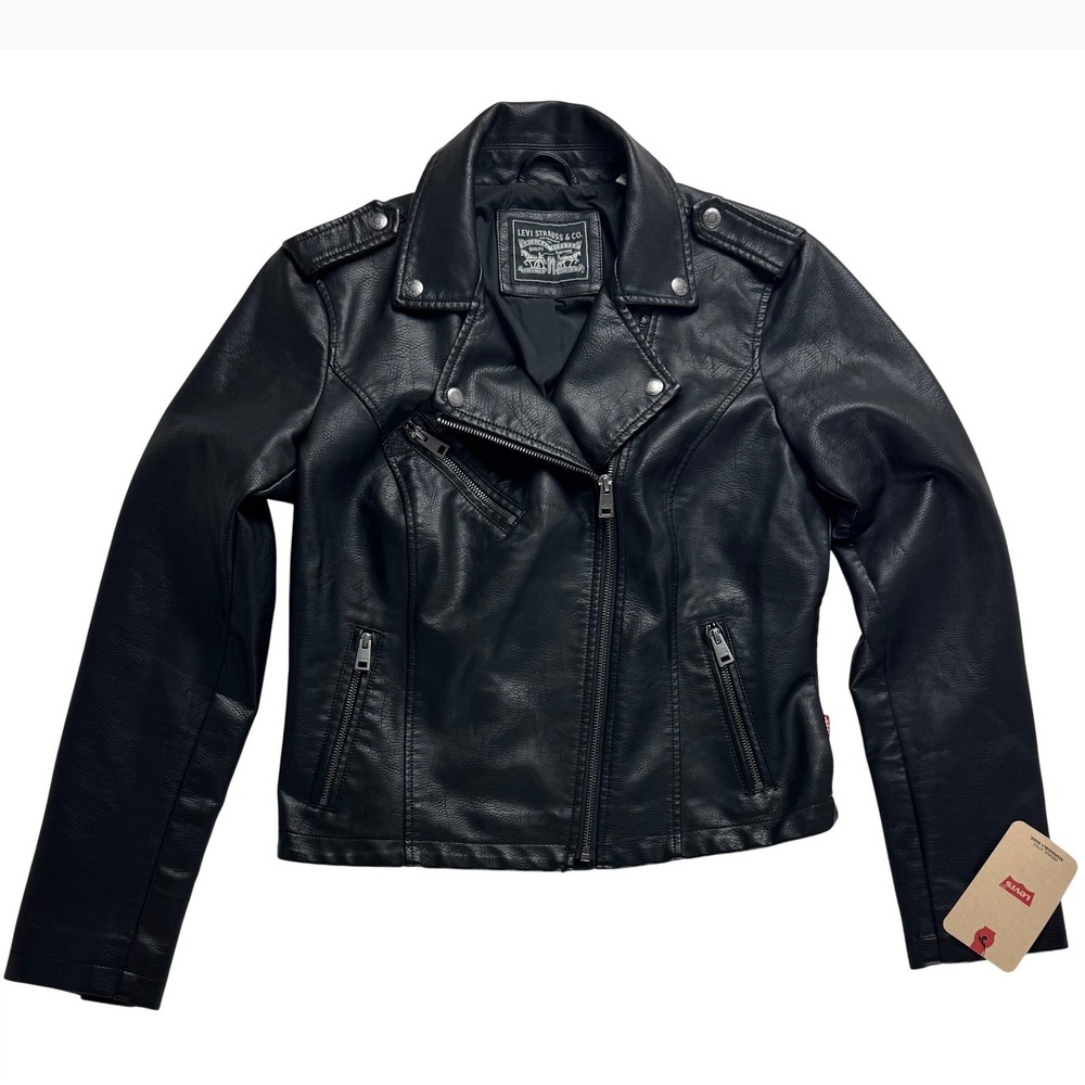 Levis Womens Black Faux Leather Moto Biker Jacket Size M NEW